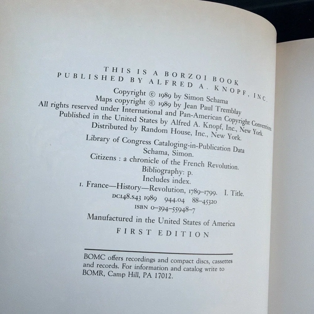 Citizens A Chronicle of the French Revolution by Simon Schama (1991) 1st Ed HCDJ